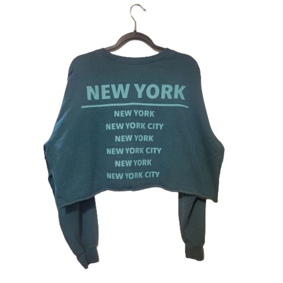 Wild Fable Womans Top Green XXL Pullover Sweatshirt Cropped New York Plus Size - Picture 1 of 6